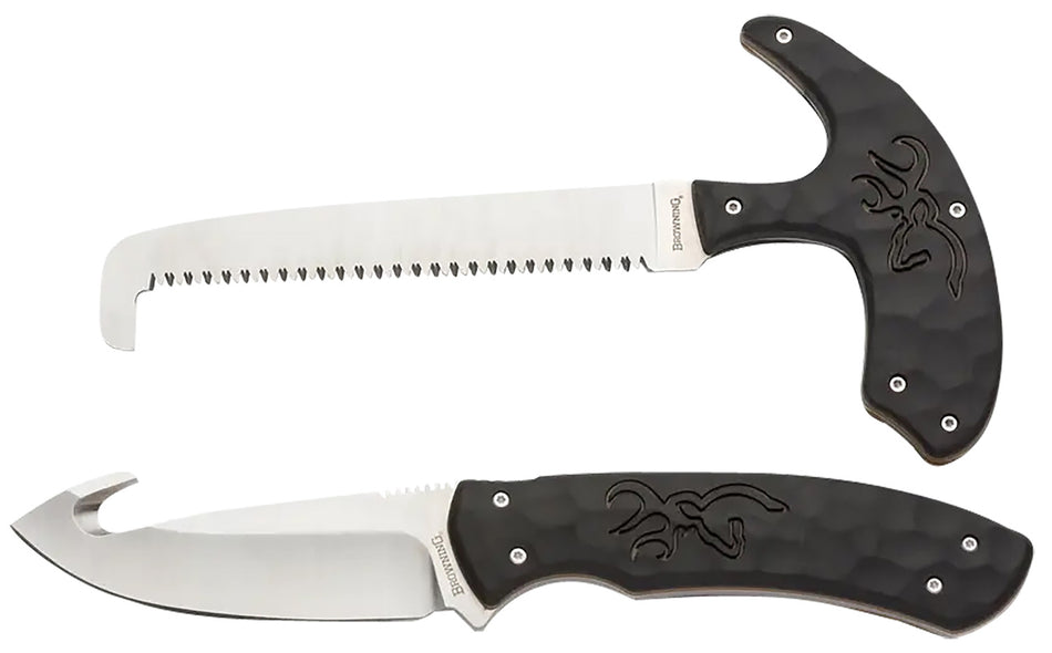 Browning 3220420 Primal 2-Piece Hunting Knife Combo Fixed Drop Point Gut Hook Skinner and Bone Saw 8Cr13MoV Blade