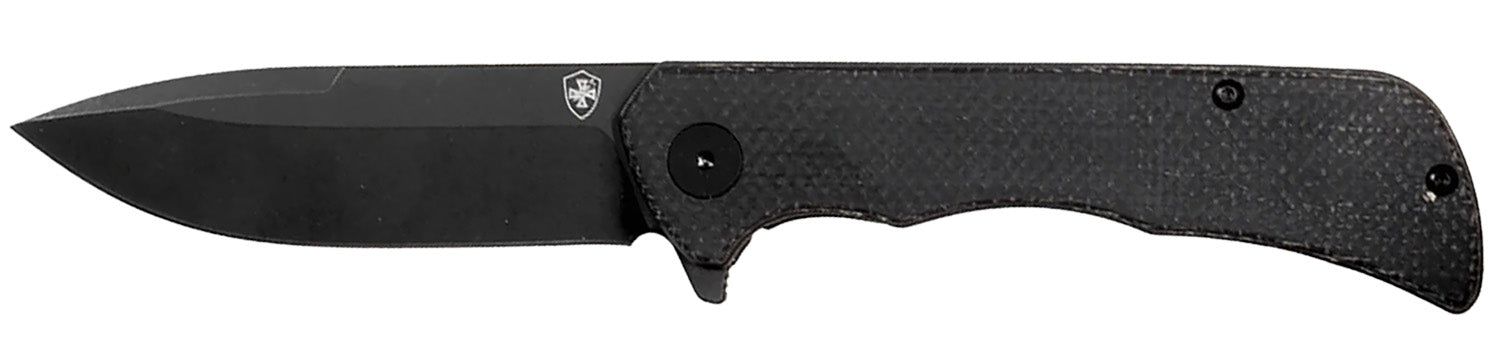 Templar Knife Paladin Linerlock 3.27" Folding Drop Point Plain Black D2 Steel Blade, 4.40" Black Micarta Handle