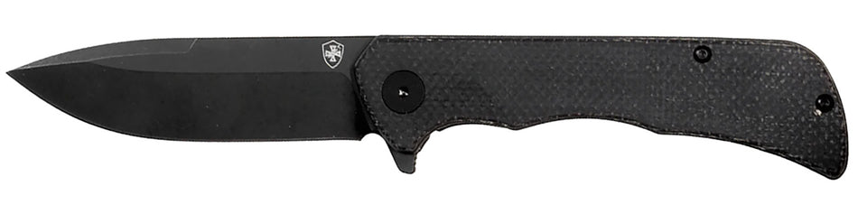 Templar Knife Paladin Linerlock 3.27" Folding Drop Point Plain Black D2 Steel Blade, 4.40" Black Micarta Handle