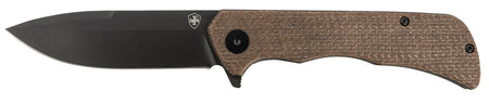 Templar Knife Paladin Linerlock 3.27" Folding Drop Point Plain Black D2 Steel Blade, 4.40" Brown Micarta Handle