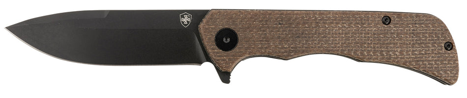 Templar Knife Paladin Linerlock 3.27" Folding Drop Point Plain Black D2 Steel Blade, 4.40" Brown Micarta Handle