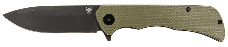 Templar Knife Paladin Linerlock 3.27" Folding Drop Point Plain Black D2 Steel Blade, 4.40" Green Micarta Handle