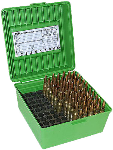 MTM Case-Gard R100MAG10 100-Round Deluxe Multi Caliber Rifle Ammo Box With Handle Green