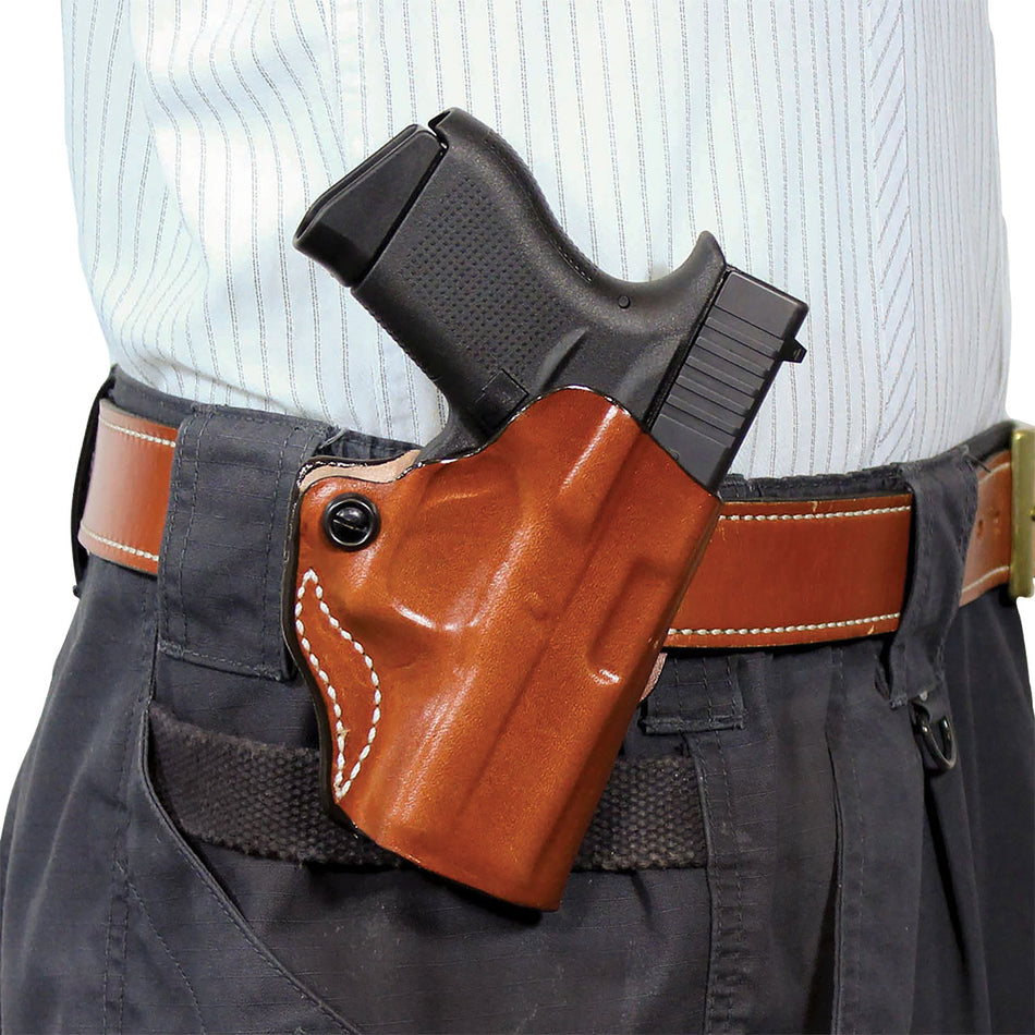 DeSantis 019TA9PZ0 Mini Scabbard OWB Tan Leather Belt Slide for Springfield Hellcat OSP RH