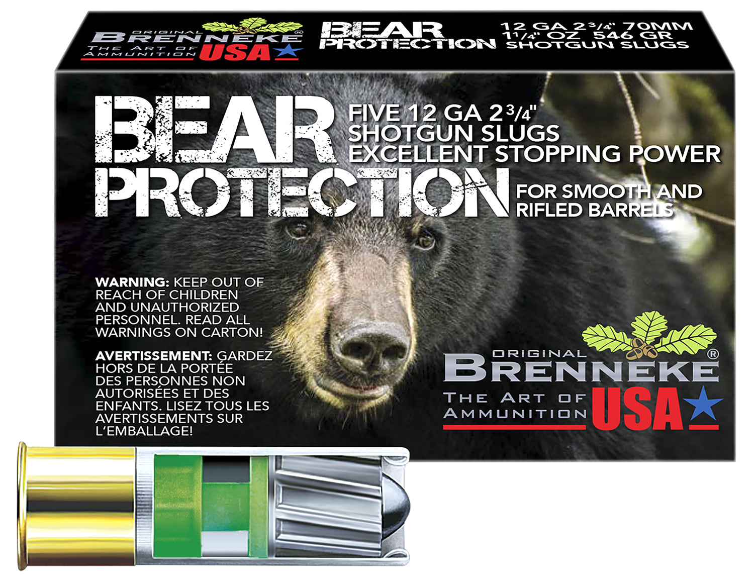 Brenneke 12 Gauge Shotgun Shells Bear Protection Slug 1-1/4 oz 2.75 in