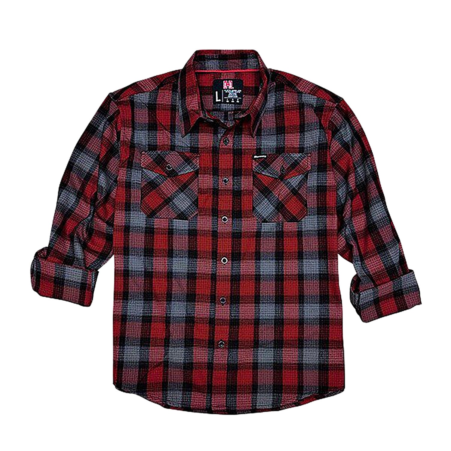 Hornady 32193 Relaxed Fit Flannel Button-Up Shirt Large Red/Black/Gray