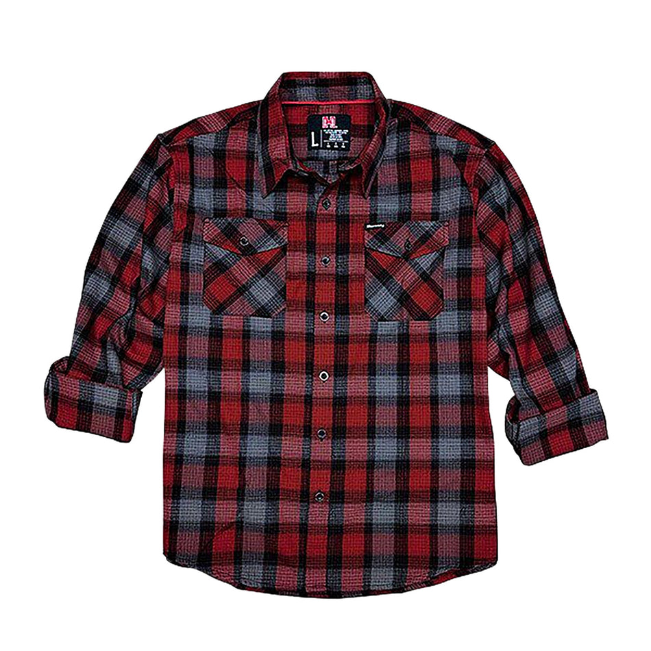 Hornady 32193 Relaxed Fit Flannel Button-Up Shirt Large Red/Black/Gray