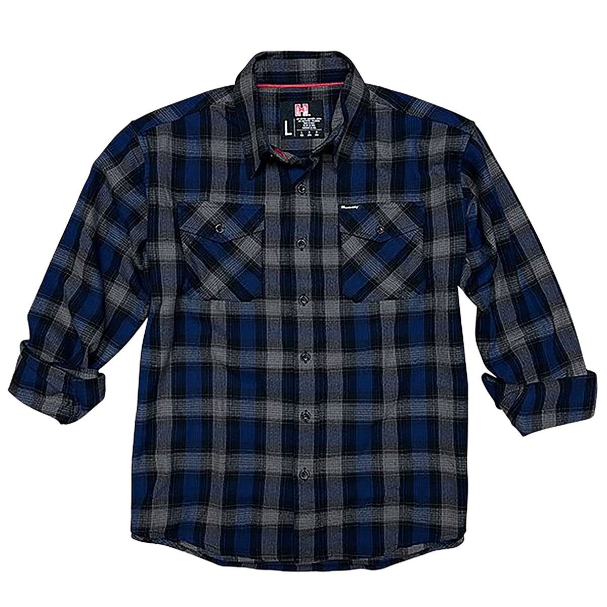Hornady 32203 Relaxed Fit Flannel Button-Up Shirt Large Navy/Black/Gray