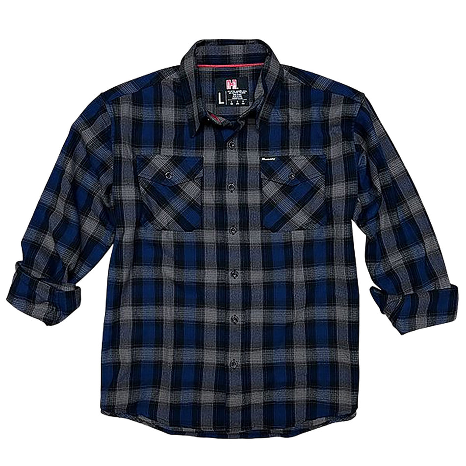 Hornady 32203 Relaxed Fit Flannel Button-Up Shirt Large Navy/Black/Gray