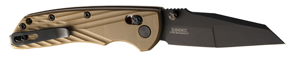 Hogue Deka Folding Knife 3.25" Wharncliffe Blade, Black Cerakote CPM MagnaCut SS, FDE Crosshatch Textured GRN Handle