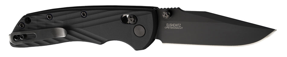 Hogue Deka Folding Knife 3.25" Clip Point Blade, Black Cerakote CPM MagnaCut SS, Black Crosshatch Textured GRN Handle