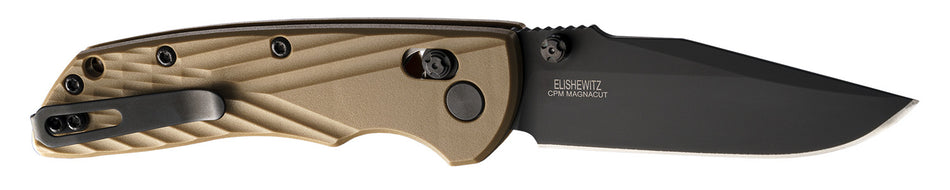 Hogue Deka Folding Knife 3.25" Clip Point Blade, Black Cerakote CPM MagnaCut SS, FDE Crosshatch Textured GRN Handle