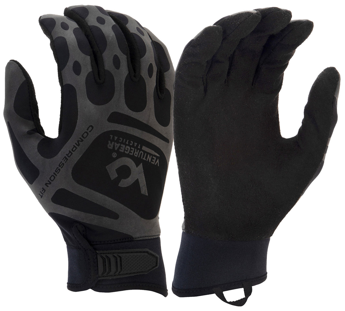 Pyramex VGTG10BX2 Tactical Compression Fit Gloves Black Synthetic Leather XXL Hook & Loop