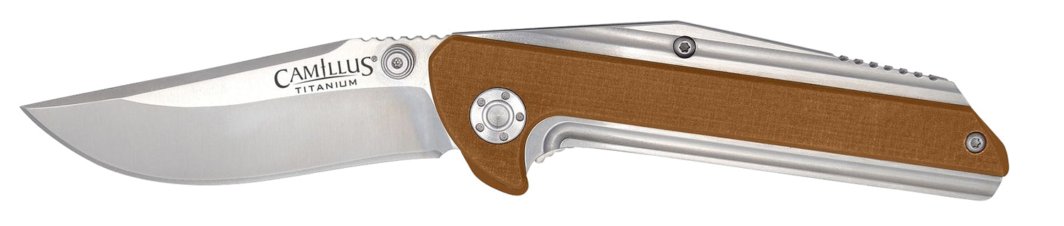 Camillus Sevens Folding Knife 2.75" Plain AUS-8 Carbonitride Titanium Blade, Desert Tan/SS Handle
