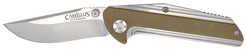 Camillus Sevens Folding Knife 19195 2.75" AUS-8 Carbonitride Titanium Blade, Desert Tan/SS G10 Handle