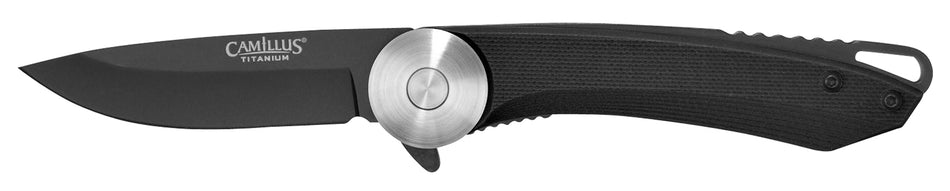 Camillus Cirque Folding Knife 2.75" Drop Point Black AUS-8 Carbonitride Titanium Blade, G10 Handle