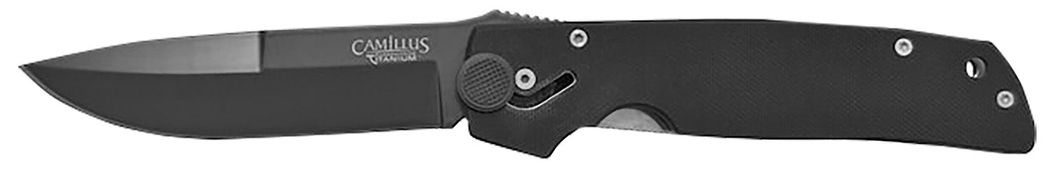 Camillus Cuda Fixed Knife 3.75" Plain Drop Point Black AUS-8 Carbonitride Titanium Blade, G10 Handle
