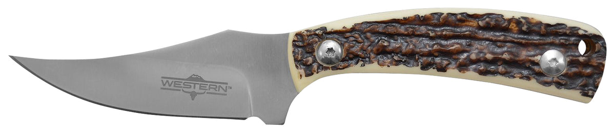 Camillus Western Crosstrail Fixed Blade 3.25" Plain Silver Titanium Bonded 420 Steel, Antler Delrin Handle with Belt Loop and Sheath