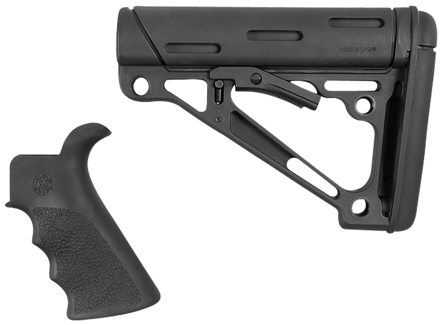 Hogue OverMolded AR-15 2-Piece Kit Collapsible Buttstock and Beavertail Grip Black Commercial Buffer Tube
