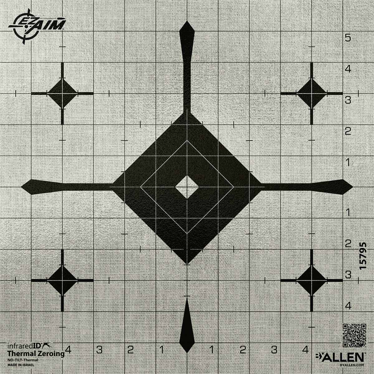EZ-Aim 15795 Thermal ID Adhesive Grid Bullseye Paper Target 12" x 12" Gray