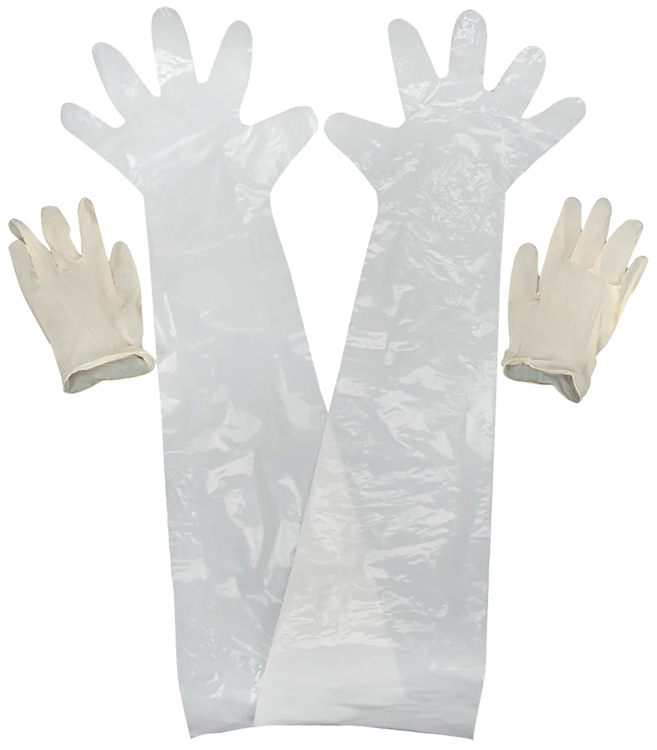 Allen Field Dressing Clear Latex Gloves Shoulder and Wrist 2 Pack 51