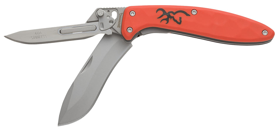 Browning 3220462 Primal Scalpel 2 2.75" Folding Scalpel Knife Blaze Orange Polymer Handle & Replacement Blades