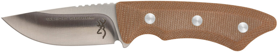 Browning 3220498B Guide Series Small 3" Fixed Drop Point Hunting Knife Brown Micarta w/ Leather Sheath