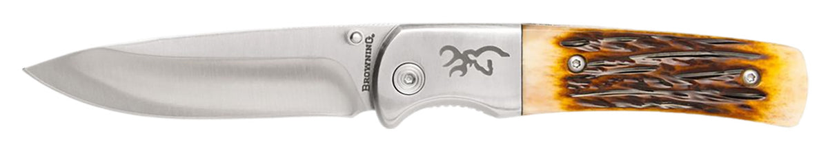 Browning 3220500 Buckmark Hunter Folding Hunting Knife Drop Point SS Blade Jigged Bone Scales