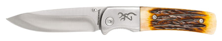 Browning 3220500 Buckmark Hunter Folding Hunting Knife Drop Point SS Blade Jigged Bone Scales