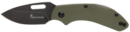 Browning 3220504B Hidden Hollow EDC Small 2.25" Folding Drop Point Stonewashed D2 Steel OD Green G10 Boxed