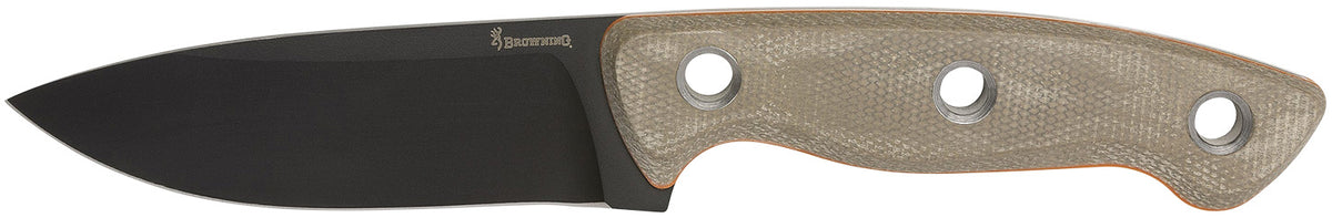Browning 3220508B Desolation Small 3.75" Fixed Knife Modified Drop Point Black Powder Coated 440C SS Tan Micarta