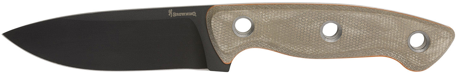 Browning 3220508B Desolation Small 3.75" Fixed Knife Modified Drop Point Black Powder Coated 440C SS Tan Micarta