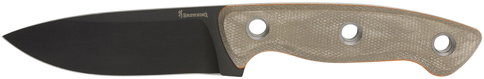 Browning 3220508B Desolation Small 3.75" Fixed Knife Modified Drop Point Black Powder Coated 440C SS Tan Micarta