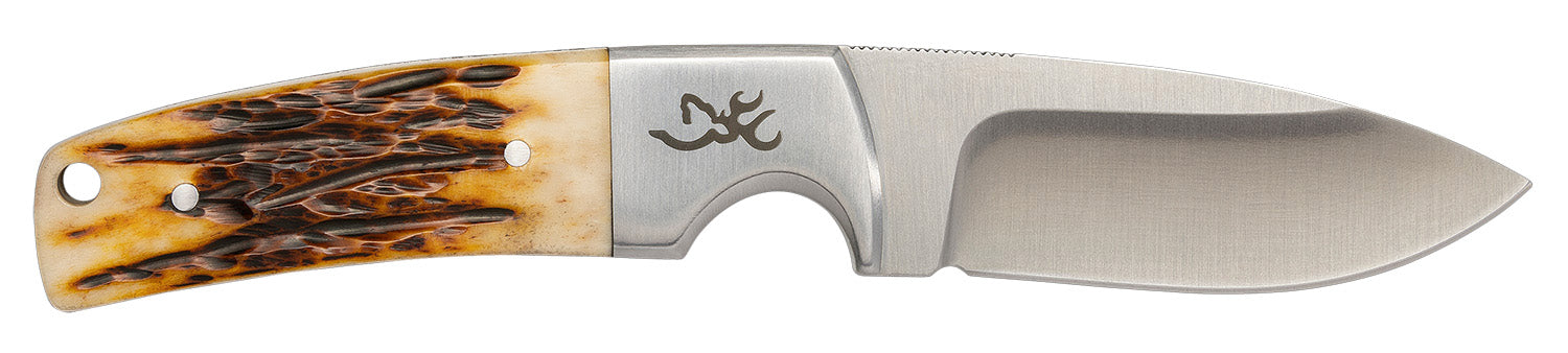 Browning 3220509B Buckmark Hunter Boxed 3" Fixed Blade Drop Point 8Cr13MoV SS Brown Jigged Ox Bone Handle