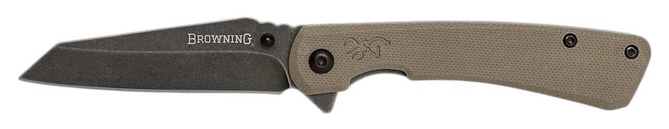 Browning 3220512 Branded Rock EDC 3" Folding Wharncliffe Knife Stonewashed SS Blade Flat Dark Earth G10