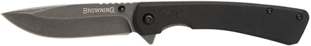 Browning 3220514 Branded Rock EDC 3" Folding Drop Point Knife Stonewashed SS Blade Ball-Bearing Black G10