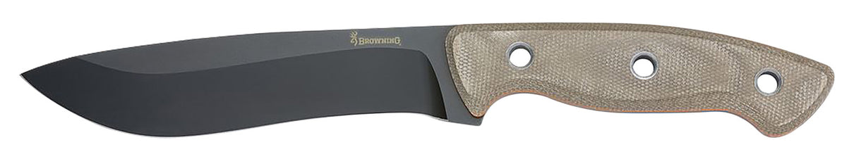Browning 3220517B Desolation Large 6" Fixed Drop Point Knife Black Powder Coat 440C SS Tan Micarta Laminate