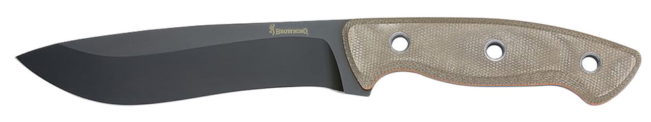 Browning 3220517B Desolation Large 6" Fixed Drop Point Knife Black Powder Coat 440C SS Tan Micarta Laminate