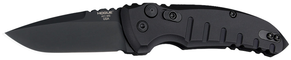 Hogue 24116 A01 Microswitch Folder 2.75" Drop Point Blade, Black Cerakote 154CM SS, Matte Black Aluminum Frame