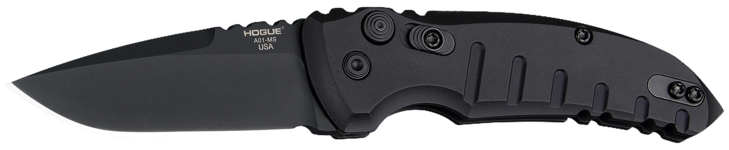 Hogue 24116 A01 Microswitch Folder 2.75" Drop Point Blade, Black Cerakote 154CM SS, Matte Black Aluminum Frame