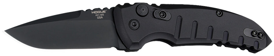 Hogue 24116 A01 Microswitch Folder 2.75" Drop Point Blade, Black Cerakote 154CM SS, Matte Black Aluminum Frame