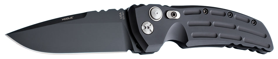 Hogue 34110 EX-A01 Automatic Folder 4" Drop Point Blade, Black Cerakote 154CM SS, Fluted Matte Black Aluminum Handle