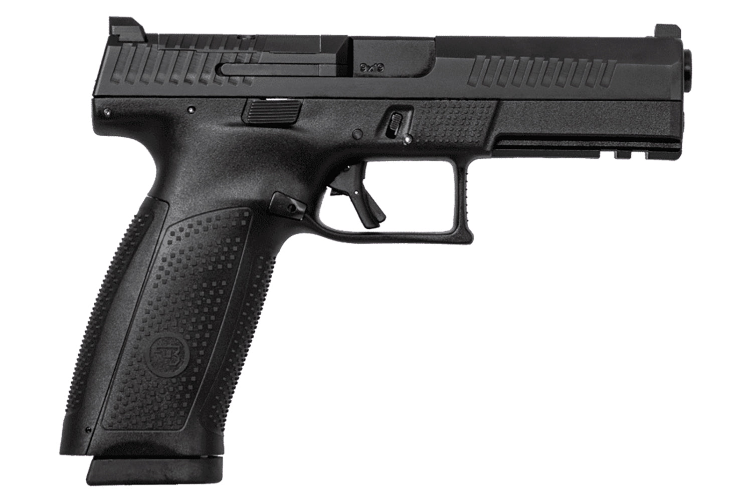 CZ-USA 01550 P-10 F 9mm Luger 10+1 5.10" Black Steel Barrel, Black Nitride Optic Ready/Serrated Steel Slide, Black Polymer Frame w/Picatinny Rail, Interchangeable Backstraps Grip, Ambidextrous