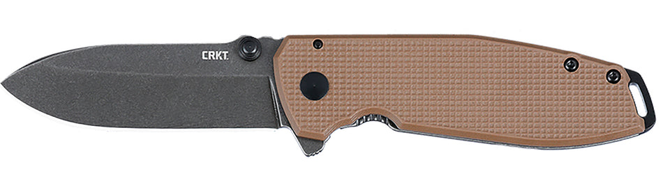 CRKT SQUID XM Folding Knife 2.95" Plain Drop Point D2 Blade, Brown Textured G10/SS Handle, Assisted Opening
