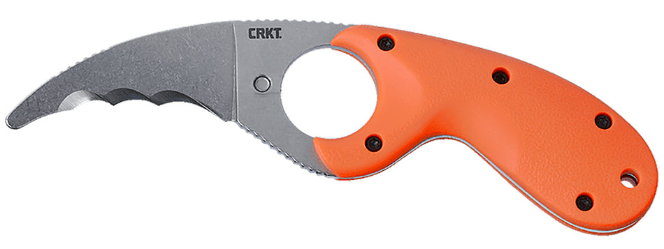 CRKT Bear Claw Fixed Blade 2.39" Hawkbill Veff Serrated AUS-8A SS Blade, Blaze Orange Textured GRN Handle with Sheath