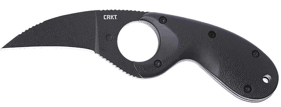 CRKT Bear Claw Fixed Blade 2.39" Hawkbill Plain Edge Black Powder Coat AUS-8A SS Blade, Black Textured GRN Handle