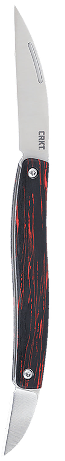 CRKT Forebear Slip Joint Folder 1.06"/2.29" Dual Wharncliffe Plain Satin 12C27 Blade, Black and Red G10 Handle
