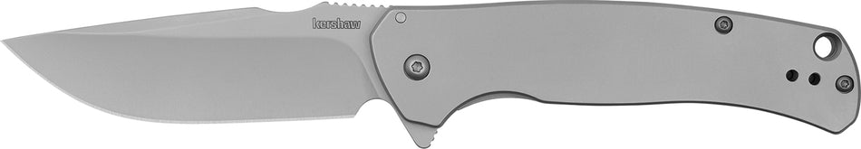 Kershaw 1416 Scour 3.30" Folding Drop Point 8Cr13MoV SS Blade, Bead Blasted Stainless Steel Handle with Flipper