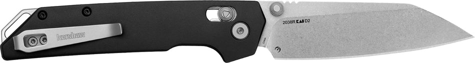 Kershaw 2038R Iridium 3.40" Folder Reverse Tanto D2 Blade, Black Anodized Aluminum Handle with KVT Bearings
