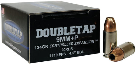 DoubleTap 9mm Luger/Parabellum 9MM124HP20 +P Hollow Point HP 124 Grain